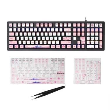 Imagem de Adesivos de teclado de computador 104/108 teclas criativas com estampa fofa e capa de pinça para teclado mecânico (rosa Sakura)