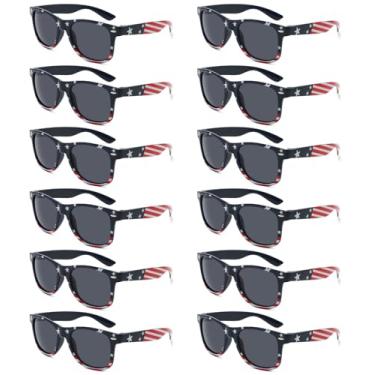 Imagem de QYVEWY Pacote com 12 óculos de sol com bandeira americana para adultos clássicos Patriota 4 de julho suprimentos para o Dia da Independência (12 armação azul)