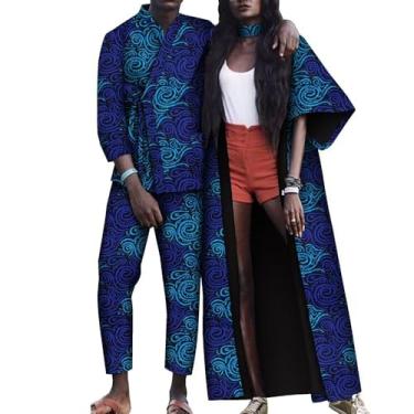 Imagem de XIAOHUAGUA Conjunto de roupas de casal africano combinando com estampa Kente, vestidos para mulheres, homens, roupas de ancara, blusa e calça de festa, T5, X-Large
