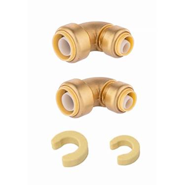 Imagem de (Pacote com 2) Encaixe de encanamento de pressão para conexão de cotovelo redutor de 9,5 cm x 1,27 cm EFIELD para cobre, Pex, CPVC com 2 clipes de desconexão