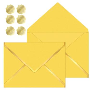 Imagem de 30 envelopes A7 de 12 x 17 cm com borda de folha dourada em V para escritório, envelopes de negócios envelopes coloridos para vales-presente, dinheiro, casamento, convites, formatura, chá de bebê
