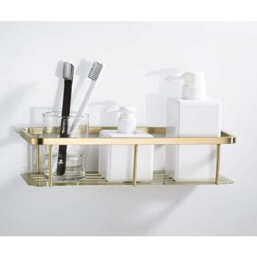 Imagem de Prateleira de banheiro de latão escovado, ouro 30cm, rack de chuveiro de canto, parafuso de inserção, tipo ferragem de banho, estilo