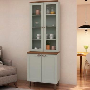 Imagem de Armário Cristaleira com 2 Portas de Vidro e Balcão com 2 Portas Provençal 100% MDF Verde Mint/Ébano