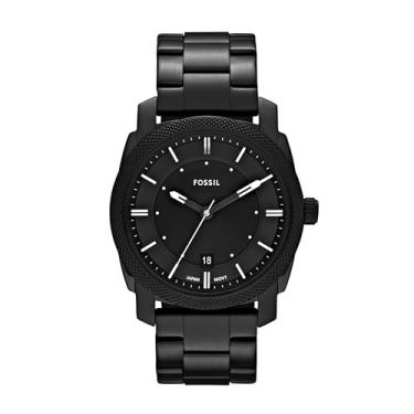 Imagem de Fossil Relógio masculino com três ponteiros de quartzo e aço inoxidável, Pulseira preta, 42MM, Máquina