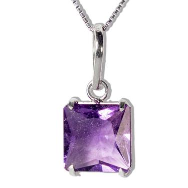 Imagem de Colar Gema Ametista Tesoura 10mm Facetado Garra Prata 950