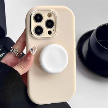 Imagem de Capa redonda com suporte redondo Candy Color à prova de choque para iPhone 15 14 13 12 11 Pro Max 7 8 Plus XS X XR SE 3 Capa de silicone macio de cor sólida, branca, para iphone 13ProMax