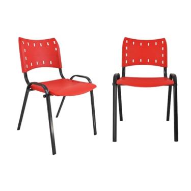 Imagem de Ecom Home - Kit Conjunto 2 Cadeiras ISO Empilháveis Vermelha Base Preta para Escritórios Igrejas Bares Sorveterias e Restaurantes