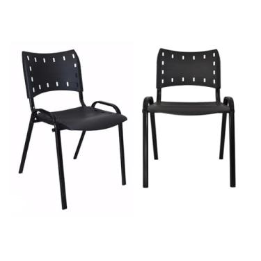Imagem de Ecom Home - Kit Conjunto 2 Cadeiras ISO Empilháveis Preta Base Preta