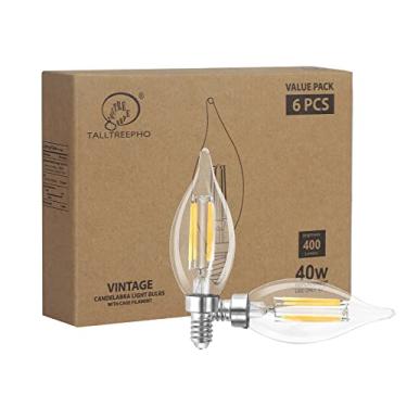 Imagem de Lâmpada LED para candelabro base E12 4 watts, 400 lm, 2700 K, filamento de luz do dia, lâmpada de vela LED, pacote com 6, CRI 80+, listado ETL
