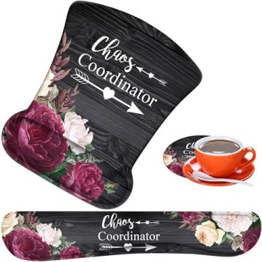 Imagem de Mouse pad ergonômico, almofada de descanso de pulso para mouse + almofada de descanso de pulso para teclado + porta-copos feito de espuma de memória, fácil de usar e aliviar a dor no pulso,