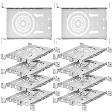 Imagem de Tellegloww 10 peças de placa de montagem de construção nova com furos redondos kits de iluminação embutida LED de 3/4/6 polegadas, caixas de iluminação embutidas de LED rasas com barras de suspensão