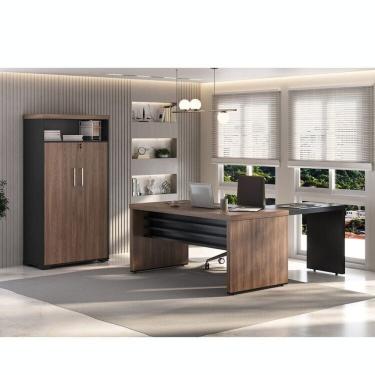 Imagem de Kit 3 Peças com Mesa Operacional 1400, Mesa de Apoio e Armário Multiuso com Nicho Charuto/Preto