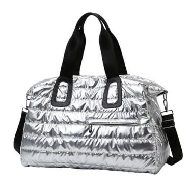 Imagem de Colaxi Bolsa de viagem esportiva, bolsa de ginástica, bolsa de fim de semana, bolsa feminina versátil para pernoite com alça de ombro para exercícios, Prata