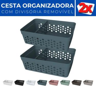 Imagem de Kit 2 Cesto Organizador Rattan c/ Divisória Removível 17x11 - Usual Ut