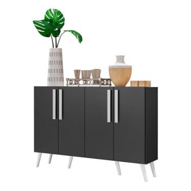 Imagem de Aparador Buffet 4 Portas Retrô Viena Multimóveis V3606, Preto/Branco