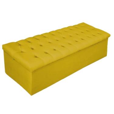 Imagem de Calçadeira Recamier Estofada Baú Mel Capitonê 140 cm Suede Amarelo Quarto - AM Decor