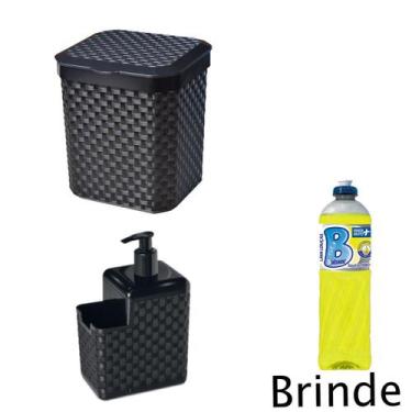 Imagem de Lixeira Pia Rattan 5 Litros E Dispenser + Detergente - Arqplast