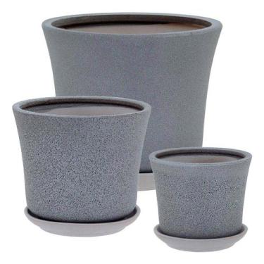 Imagem de Cachepô vaso decorativo planta cerâmica cinza 3pç - NH, Material: Cerâ