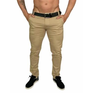 Imagem de calça jeans masculina slim caqui com lycra sarja com 4  bolso tradicio