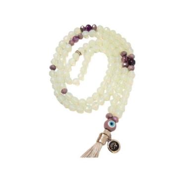 Imagem de Japamala 108 Em Pedra Ágata Roxa E Cristais Branco E Lilás - Encanto D