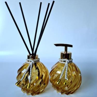 Imagem de Kit Lavabo, Saboneteira E Difusor - R&A, Espiral Âmbar Dourado