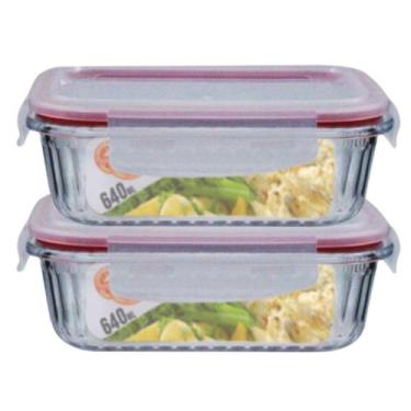 Imagem de Kit 2 Potes Retangular 4 Travas Marmita Canelado 640ml - Belo Vidro