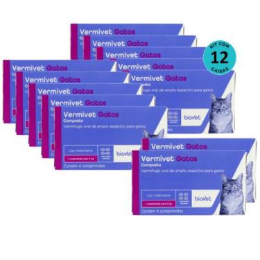 Imagem de Vermífugo para Gatos Vermivet 300mg C/ 4 Comprimidos - Kit c/ 12 caixa
