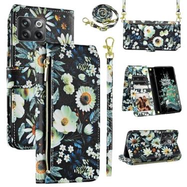 Imagem de Dswteny Capa carteira para OnePlus 10T 5G/One Plus Ace Pro com alça de pulso, alça de ombro, zíper floral couro PU, suporte para cartão, capa para celular On 1Plus 1 + Plus10T 1+ AcePro Mulheres