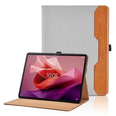 Imagem de Capa para Lenovo Tab P12/Xiaoxin Pad Pro 12,7 polegadas 2023 (TB370FU) - Capa fólio de couro PU com bolso, capa para tablet inteligente despertar/hibernar automaticamente, cinza