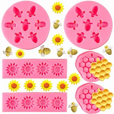 Imagem de Moldes de silicone Bumble Bee, molde de fondant de girassol de colmeia, molde de silicone para assar mousse de goma de açúcar, chocolate, doces, cupcake para feliz dia de abelha, artesanato de argila, decoração de cupcake