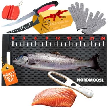 Imagem de Tapete de filete de peixe, placa de medição de peixe antiderrapante, sem necessidade de garra de filete, (71 x 35,5 cm) tapete de tábua de limpeza de peixe para escamar peixes - durável e fácil de limpar, kit portátil de limpeza de peixes