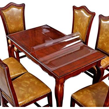 Imagem de Capa protetora de mesa transparente 60,96 cm x 121,92 cm almofadas de mesa para sala de jantar retangular vinil plástico toalha de mesa protetor de mesa impermeável PVC tapete de mesa para mesa de café de madeira e cozinha