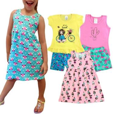Imagem de Kit 2 Conjunto e 1 Vestido Infantil Menina Roupa Infantil Verão Tamanh