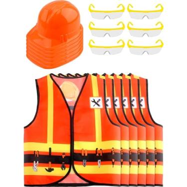 Imagem de Puteraya 18 Pcs Kids Construction Worker Costume Include 6 Pcs Construction Vests 6 Pcs Construction Hats 6 Pcs Goggles for Career Halloween Cosplay