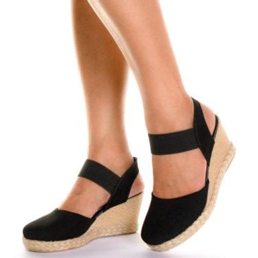 Imagem de Sandália Anabela Feminina com Salto Médio e Elástico com ajuste Moda M