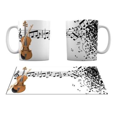 Imagem de Caneca Branca Música Notas Musicais Instrumento Violino - GMH Prod. Se