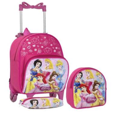 Imagem de Bolsa Escolar de Rodinhas Menina Princesas Resistente Rosa - Toys 2U