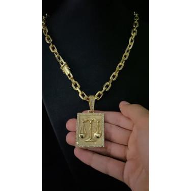 Imagem de Cordão cadeado 10mm  + pingente direito - banhado a ouro 18k - ToJoia1