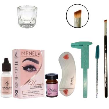 Imagem de Kit Henna Menela Sobrancelha Maquiagem Paquimetro Pincel Macrilan Chan