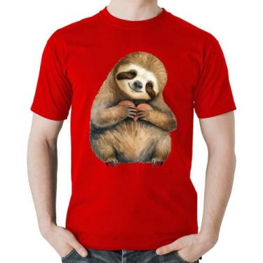 Imagem de Camiseta Algodão Bicho Preguiça Coração - Foca na Moda, Vermelho, G