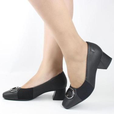 Imagem de Scarpin Salto Bloco Fivela Couro - USAFLEX, Vanilla, 38