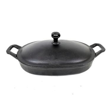Imagem de Assadeira De Ferro Lisa Oval Alça Ferro Com Tampa 35X24Cm - Rig Fundid