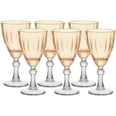 Imagem de Conjunto de 6 Taças para Água e Vinho Âmbar com Borda Dourada 275ml Premium TCVN010AB - Hauskraft