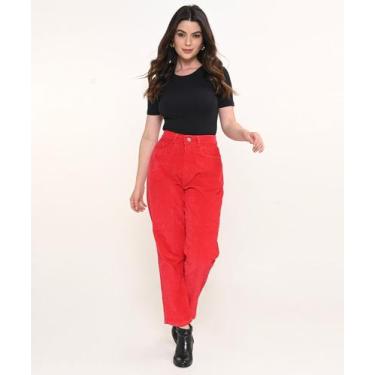 Imagem de Calça Feminina Veludo Vermelho Mom Razon Jeans,  40