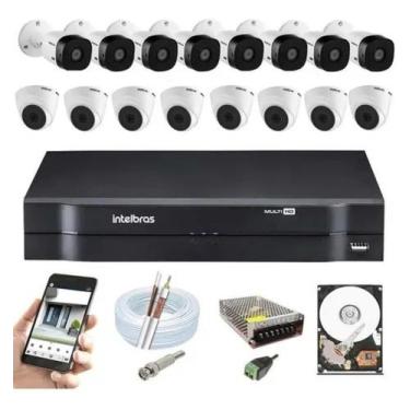Imagem de Kit Cftv Intelbras 16 Câmeras 1120 Dvr 16ch Mhdx 1116