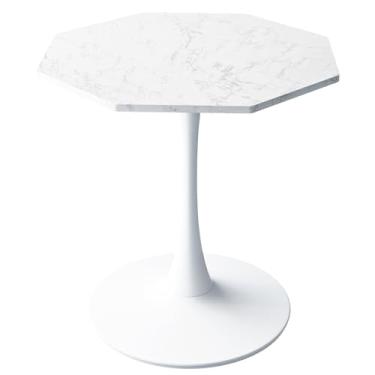 Imagem de SPOFLYINN Mesa de centro octogonal moderna de 80 cm com base de metal impressa em mármore branco para sala de jantar, cozinha, sala de estar, mármore branco