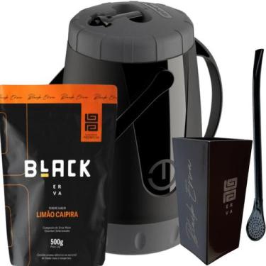 Imagem de Kit Para Tereré Garrafa Lisa Black Erva Mate 500g Copo Cuia Quadrado A