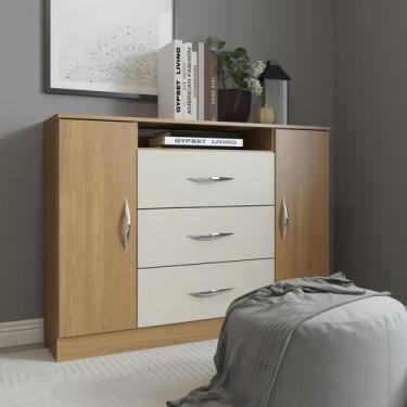 Imagem de Cômoda Grande para Quarto Casal 122x94 Cm 3 Gv 2 Pts MDP Carvalho Cham