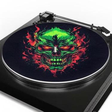 Imagem de ZUXONGSY Tapete de toca-discos Skulls para discos de vinil BlackTurntable tapete antiderrapante antiderrapante para toca-discos de vinil para amantes de música tapete giratório de acrílico