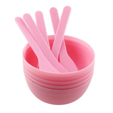 Imagem de TAODAN 6 peças de tigela de plástico para mistura de cola DIY com colher de mistura de cola, ferramenta de depuração de máscara de beleza rosa, bastão de agitação, ferramentas cosméticas para fazer